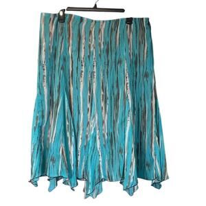 Cato Womens 14 Turquoise/Brown HandkerchiefHem Maxi Skirt Hobo/CottagecoreOffice